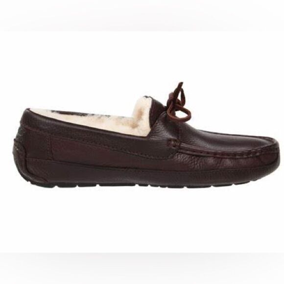 UGG Byron Chocolate Brown Leather Shearling Lined Driving Moccasins Slippers - Picture 9 of 10